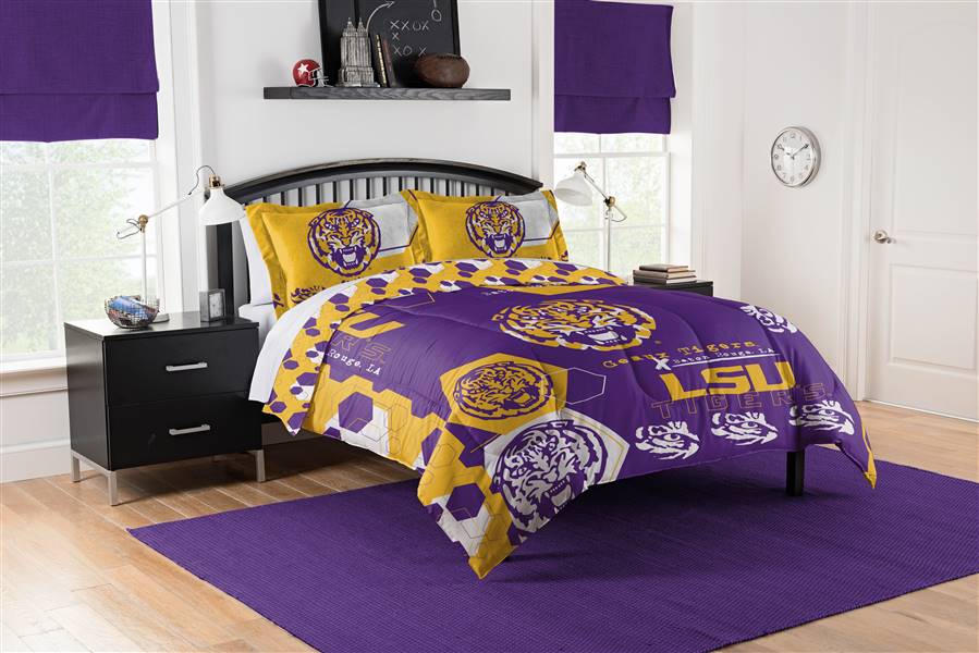 LSU - Louisiana State Football Tigers  Hexagon Full/Queen Bed Comforter with 2 Shams Set