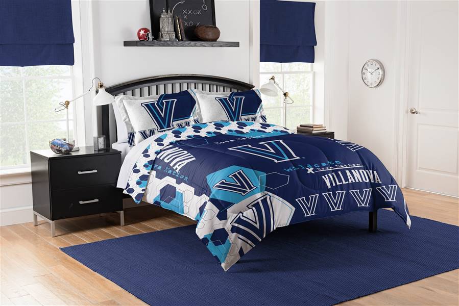 Villanova Basketball Wildcats Hexagon Full/Queen Bed Comforter with 2 Shams Set