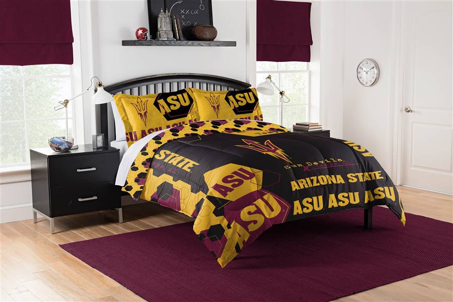 Arizona State Sun Devils Hexagon Full/Queen Bed Comforter with 2 Shams Set