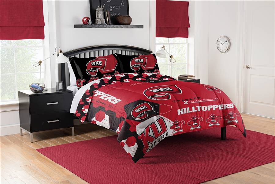 WESTERN Kentucky Football Wildcats Hexagon Full/Queen Bed Comforter with 2 Shams Set 