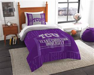 TCU Football Horned Frogs Modern Take Twin Bed Comforter & Sham Set 