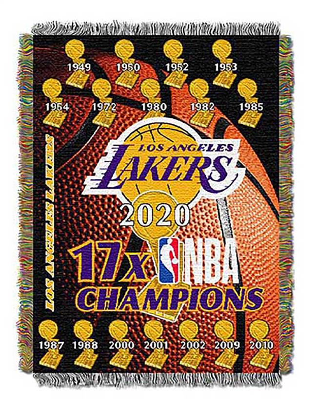 Los Angeles Basketball Lakers 17X Champions Commemorative Woven Tapestry Throw Blanket 