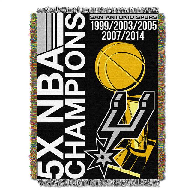 San Antonio Basketball Spurs 5X Champions Commemorative Woven Tapestry Throw Blanket 