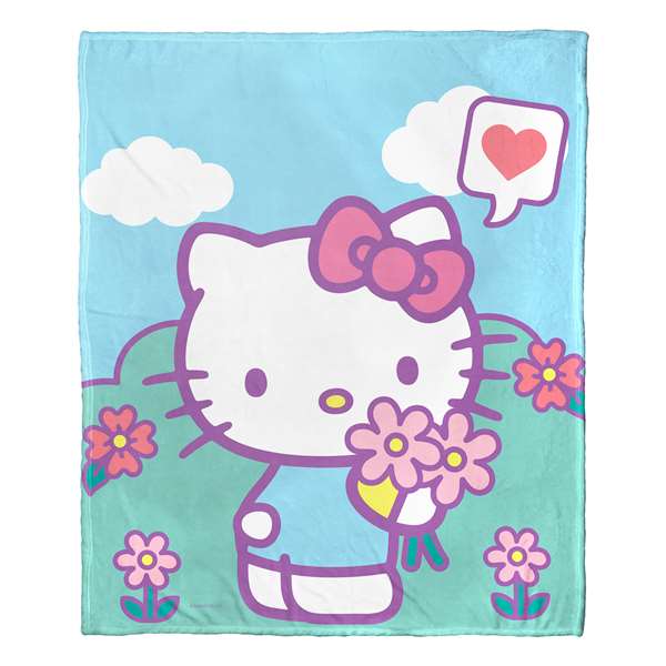 Hello Kitty, Picking Flowers  Silk Touch Throw Blanket 50"x60"  
