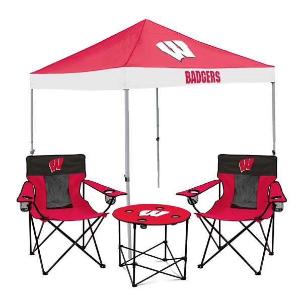 Wisconsin Badgers Canopy Tailgate Bundle - Set Includes 9X9 Canopy, 2 Chairs and 1 Side Table