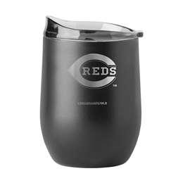Cincinnati Reds 16oz Etch Black Powder Coat Curved Beverage