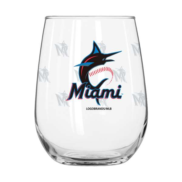 Miami Marlins 16oz Satin Etch Curved Beverage Glass (2 Pack)