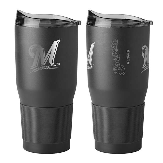 Milwaukee Brewers 30oz Etch Black Powder Coat Tumbler