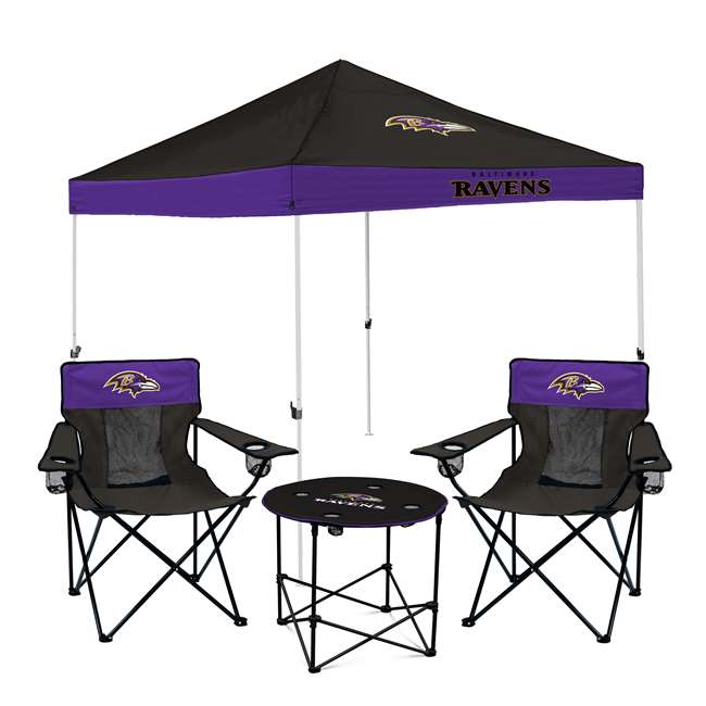 Baltimore Ravens Canopy Tailgate Bundle - Set Includes 9X9 Canopy, 2 Chairs and 1 Side Table