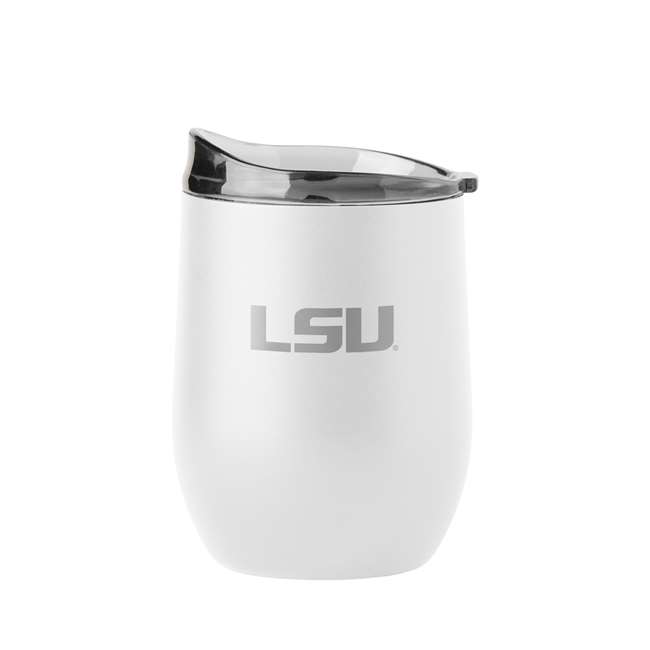 LSU 16oz Etch White Powder Coat Curved Beverage