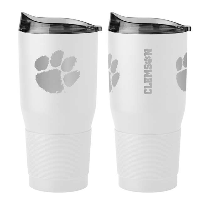 Clemson 30oz Etch White Powder Coat Tumbler