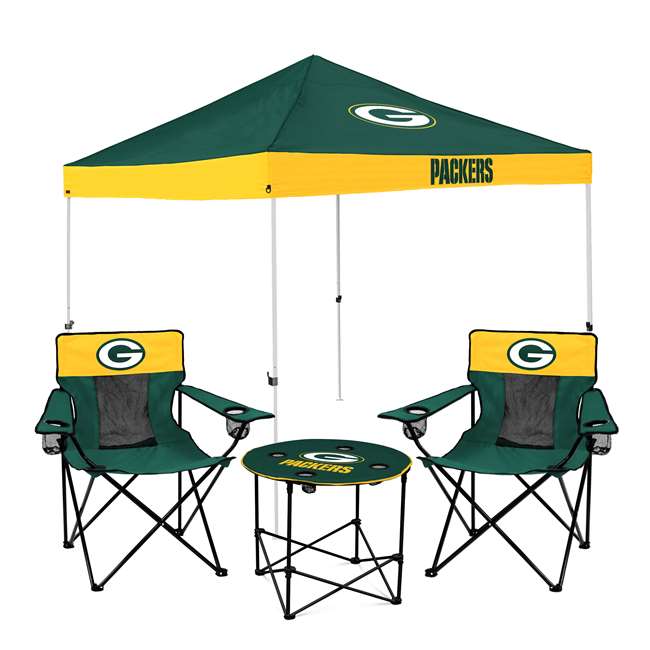 Green Bay Packers Canopy Tailgate Bundle - Set Includes 9X9 Canopy, 2 Chairs and 1 Side Table