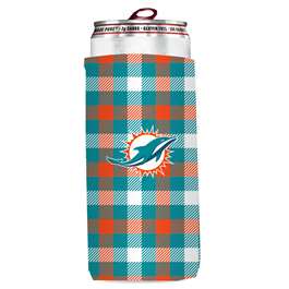 Miami Dolphins Plaid Slim Can Coozie