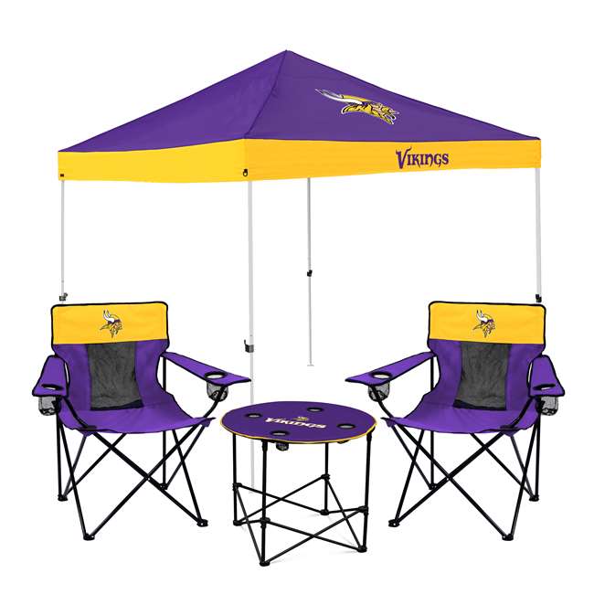 Minnesota Vikings Canopy Tailgate Bundle - Set Includes 9X9 Canopy, 2 Chairs and 1 Side Table