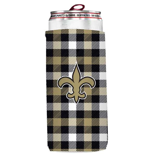 New Orleans Saints Plaid Slim Can Coozie