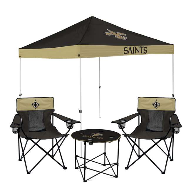 New Orleans Saints Canopy Tailgate Bundle - Set Includes 9X9 Canopy, 2 Chairs and 1 Side Table