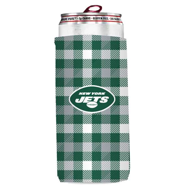 New York Jets Plaid Slim Can Coozie