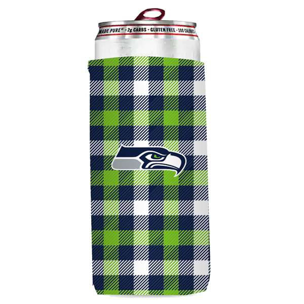 Seattle Seahawks Plaid Slim Can Coozie