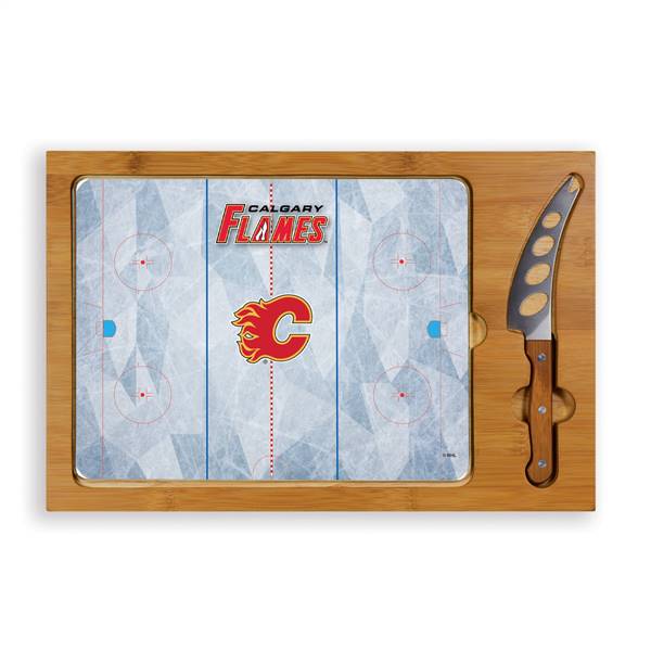 Calgary Flames Glass Top Cutting Board and Knife