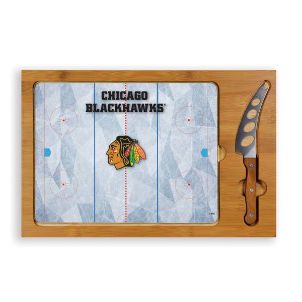 Chicago Blackhawks Glass Top Cutting Board and Knife