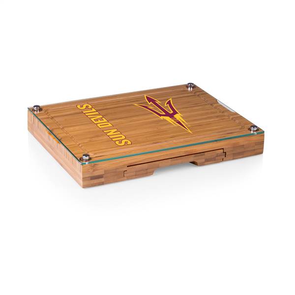 Arizona State Sun Devils Glass Top Cheese Cutting Board and Tools