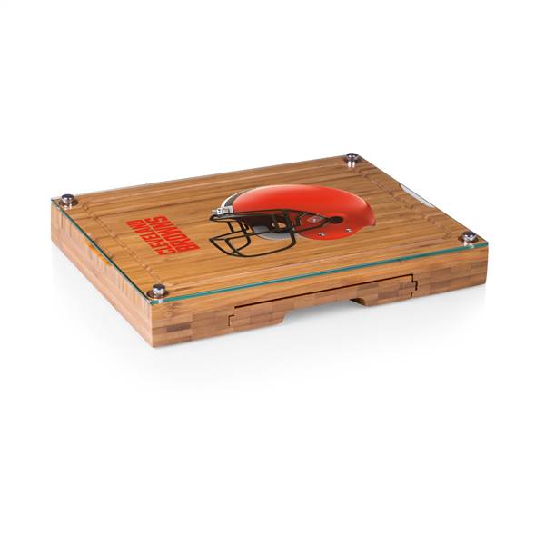 Cleveland Browns Glass Top Cheese Cutting Board and Tools