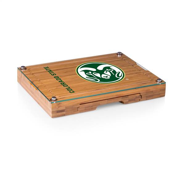 Colorado State Rams Glass Top Cheese Cutting Board and Tools