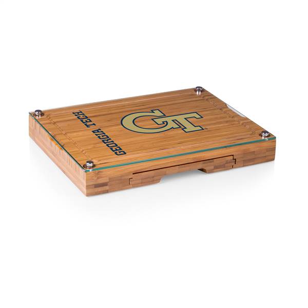 Georgia Tech Yellow Jackets Glass Top Cheese Cutting Board and Tools