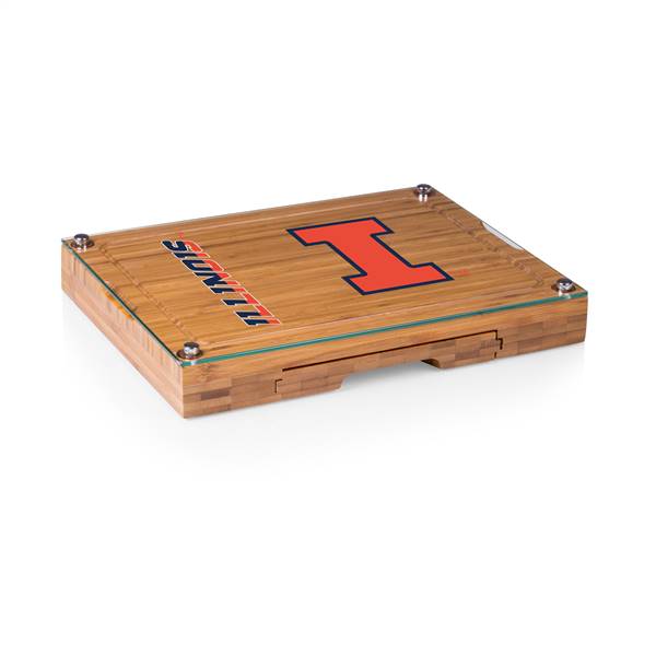 Illinois Fighting Illini Glass Top Cheese Cutting Board and Tools