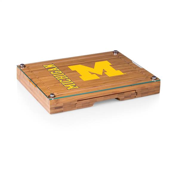 Michigan Wolverines Glass Top Cheese Cutting Board and Tools