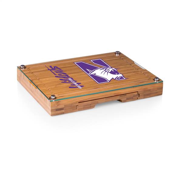 Northwestern Wildcats Glass Top Cheese Cutting Board and Tools