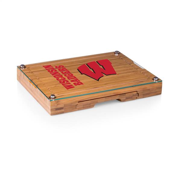 Wisconsin Badgers Glass Top Cheese Cutting Board and Tools