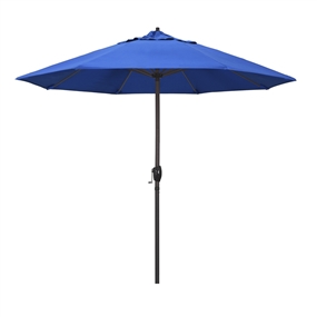 California Umbrella 9' Patio Umbrella Bronze Aluminum Pole, Auto Tilt, Crank Lift, Olefin Royal Blue Fabric