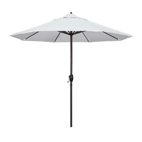 California Umbrella 9' Patio Umbrella Bronze Aluminum Pole, Auto Tilt, Crank Lift, Olefin White Fabric  