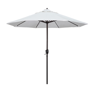 California Umbrella 9' Patio Umbrella Bronze Aluminum Pole, Auto Tilt, Crank Lift, Olefin White Fabric  