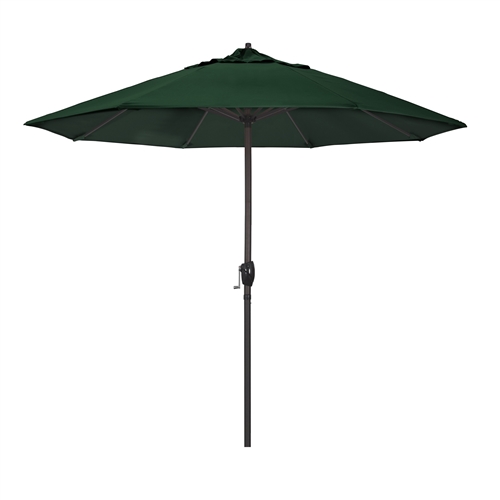 California Umbrella 9' Patio Umbrella Bronze Aluminum Pole, Auto Tilt, Crank Lift, Olefin Hunter Green Fabric