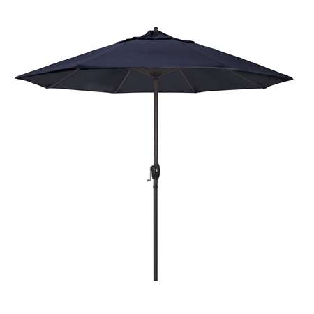 California Umbrella 9' Patio Umbrella Bronze Aluminum Pole, Auto Tilt, Crank Lift, Olefin Navy Fabric  