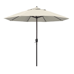 California Umbrella 9' Patio Umbrella Bronze Aluminum Pole, Auto Tilt, Crank Lift, Olefin Beige Fabric  