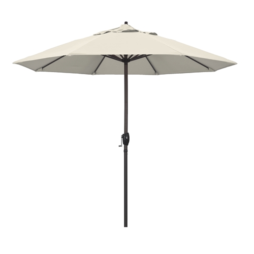 California Umbrella 9' Patio Umbrella Bronze Aluminum Pole, Auto Tilt, Crank Lift, Olefin Beige Fabric  