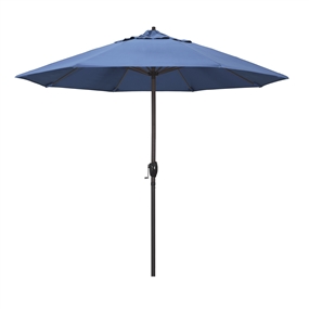 California Umbrella 9' Patio Umbrella Bronze Aluminum Pole, Auto Tilt, Crank Lift, Olefin Frost Blue Fabric  