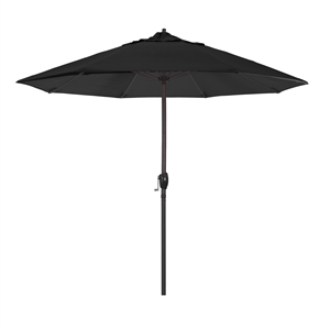 California Umbrella 9' Patio Umbrella Bronze Aluminum Pole, Auto Tilt, Crank Lift, Olefin Black Fabric  