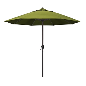 California Umbrella 9' Patio Umbrella Bronze Aluminum Pole, Auto Tilt, Crank Lift, Olefin Kiwi Fabric  