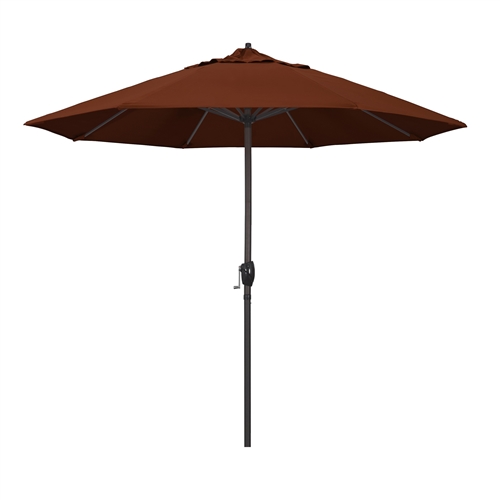 California Umbrella 9' Patio Umbrella Bronze Aluminum Pole, Auto Tilt, Crank Lift, Olefin Terracotta Fabric  