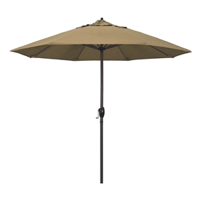 California Umbrella 9' Patio Umbrella Bronze Aluminum Pole, Auto Tilt, Crank Lift, Olefin Straw Fabric  