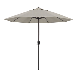 California Umbrella 9' Patio Umbrella Bronze Aluminum Pole, Auto Tilt, Crank Lift, Olefin Woven Granite Fabric  