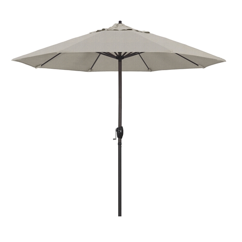 California Umbrella 9' Patio Umbrella Bronze Aluminum Pole, Auto Tilt, Crank Lift, Olefin Woven Granite Fabric  