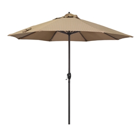 California Umbrella 9' Patio Umbrella Bronze Aluminum Pole, Auto Tilt, Crank Lift, Olefin Terrace Sequoia Fabric  