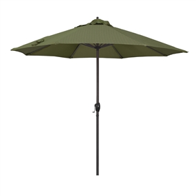 California Umbrella 9' Patio Umbrella Bronze Aluminum Pole, Auto Tilt, Crank Lift, Olefin Terrace Fern Fabric  