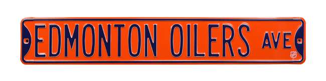 Edmonton Oilers Steel Street Sign-EDMONTON OILERS AVE orange on navy   