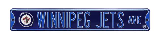 Winnipeg Jets Steel Street Sign with Logo-WINNIPEG JETS AVE navy logo   